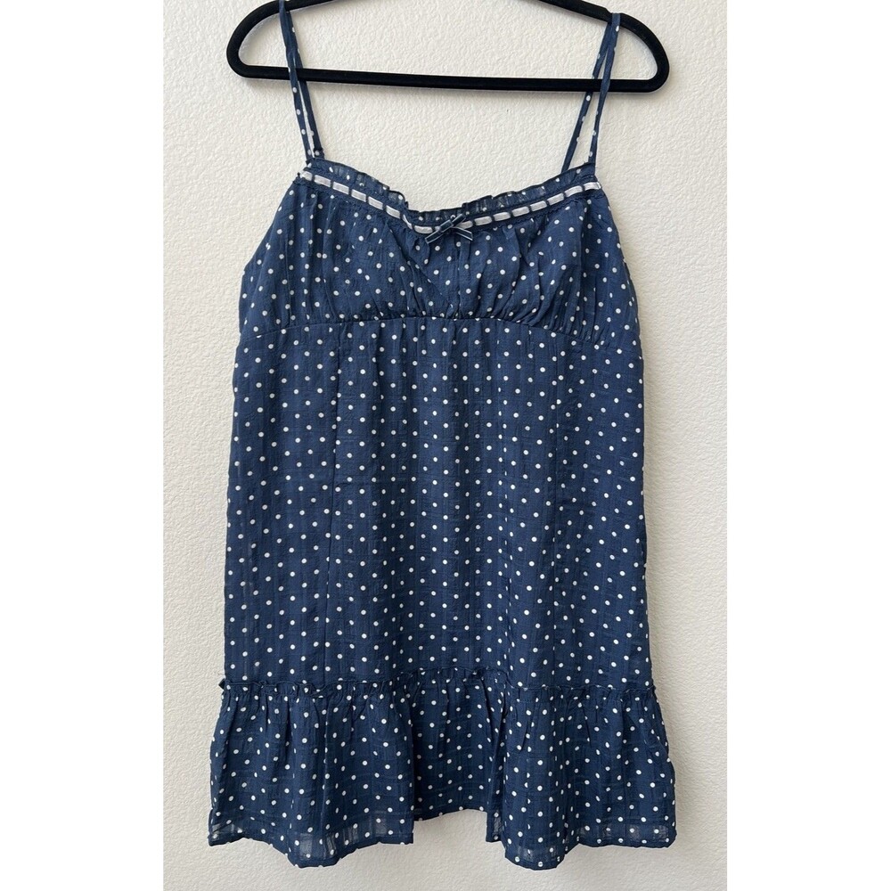 NWT No Boundaries Blue White Polka Dot Empire Waist Ruffle Mini Dress XL